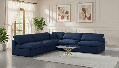 Navy-Sec5B Serene Collection Modern | Contemporary Deluxe Comfort Modular Sectional, Soft Linen Textured Fabric, Down Cushions, 118" W x 120" D x 32" H, Navy