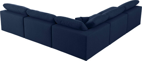 Navy-Sec5B Serene Collection Modern | Contemporary Deluxe Comfort Modular Sectional, Soft Linen Textured Fabric, Down Cushions, 118" W x 120" D x 32" H, Navy