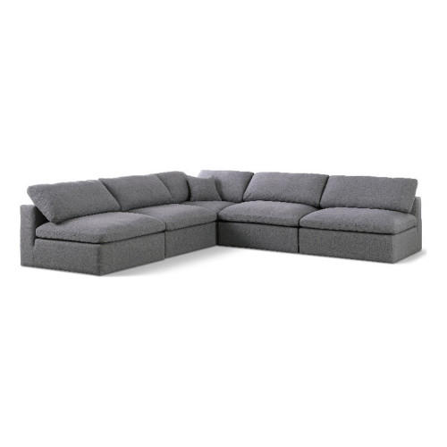 Grey-Sec5B Serene Collection Modern | Contemporary Deluxe Comfort Modular Sectional, Soft Linen Textured Fabric, Down Cushions, 118" W x 120" D x 32" H, Grey