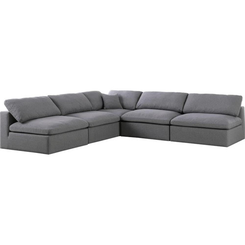 Grey-Sec5B Serene Collection Modern | Contemporary Deluxe Comfort Modular Sectional, Soft Linen Textured Fabric, Down Cushions, 118" W x 120" D x 32" H, Grey