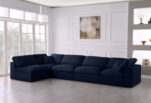 Navy-Sec5D Serene Collection Modern | Contemporary Deluxe Comfort Modular Sectional, Soft Linen Textured Fabric, Down Cushions, 158" W x 79" D x 32" H, Navy