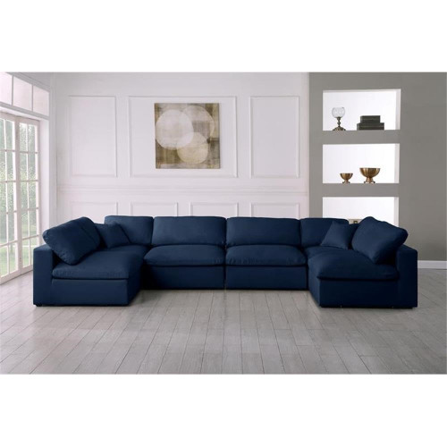 Navy-Sec6D Serene Collection Modern | Contemporary Deluxe Comfort Modular Sectional, Soft Linen Textured Fabric, Down Cushions, 158" W x 79" D x 32" H, Navy