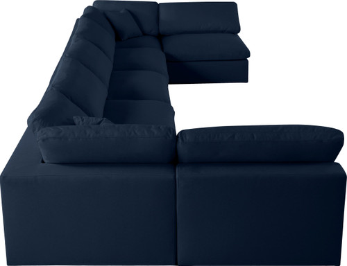 Navy-Sec7B Serene Collection Modern | Contemporary Deluxe Comfort Modular Sectional, Soft Linen Textured Fabric, Down Cushions, 197" W x 79" D x 32" H, Navy