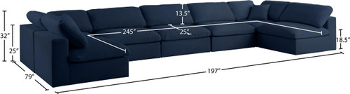 Navy-Sec7B Serene Collection Modern | Contemporary Deluxe Comfort Modular Sectional, Soft Linen Textured Fabric, Down Cushions, 197" W x 79" D x 32" H, Navy