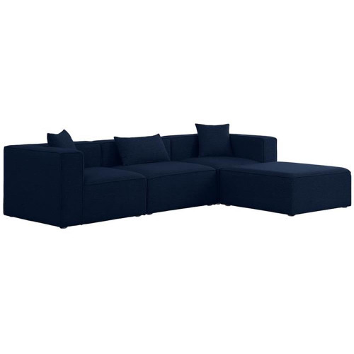 Navy-Sec4A Cube Collection Modern | Contemporary Linen Textured Fabric Upholstered Modular Sectional, Navy, 108" W x 72" D x 26" H