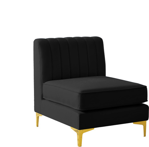 Black-Armless Alina Collection Modern | Contemporary Velvet Upholstered Modular Chair with Deep Channel Tufting, 26" W x 32.5" D x 31" H, Black