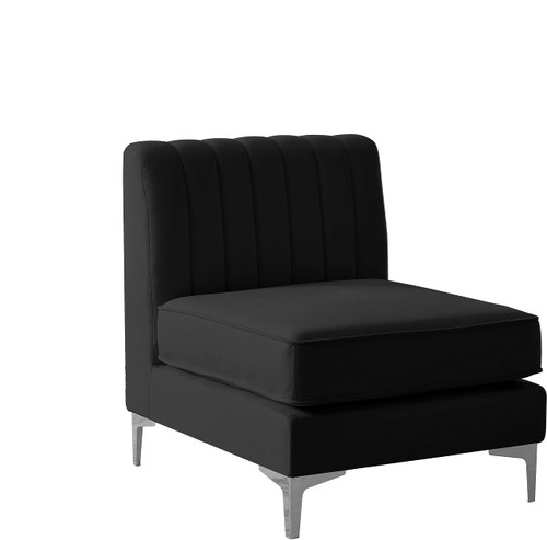 Black-Armless Alina Collection Modern | Contemporary Velvet Upholstered Modular Chair with Deep Channel Tufting, 26" W x 32.5" D x 31" H, Black