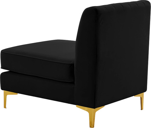 Black-Armless Alina Collection Modern | Contemporary Velvet Upholstered Modular Chair with Deep Channel Tufting, 26" W x 32.5" D x 31" H, Black