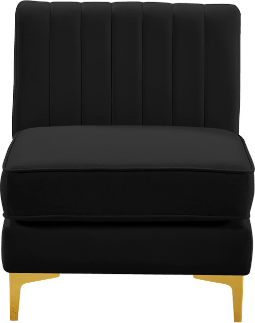 Black-Armless Alina Collection Modern | Contemporary Velvet Upholstered Modular Chair with Deep Channel Tufting, 26" W x 32.5" D x 31" H, Black