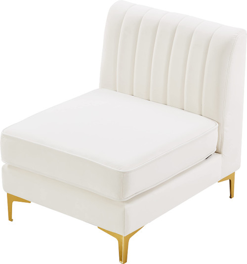 Cream-Armless Alina Collection Modern | Contemporary Velvet Upholstered Modular Chair with Deep Channel Tufting, 26" W x 32.5" D x 31" H, Cream
