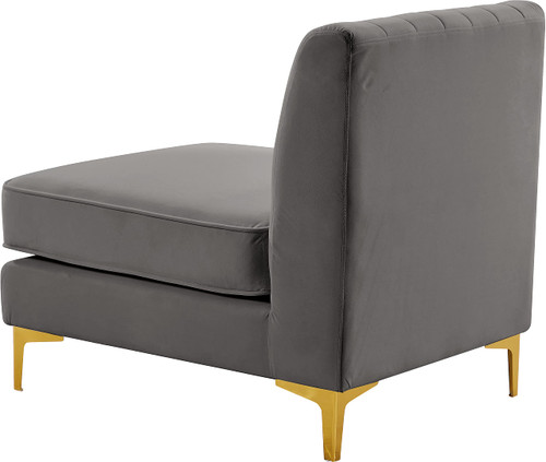 Grey-Armless Alina Collection Modern | Contemporary Velvet Upholstered Modular Chair with Deep Channel Tufting, 26" W x 32.5" D x 31" H, Grey