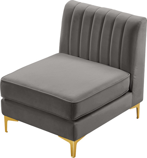 Grey-Armless Alina Collection Modern | Contemporary Velvet Upholstered Modular Chair with Deep Channel Tufting, 26" W x 32.5" D x 31" H, Grey