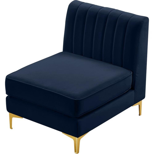 Navy-Armless Alina Collection Modern | Contemporary Velvet Upholstered Modular Chair with Deep Channel Tufting, 26" W x 32.5" D x 31" H, Navy
