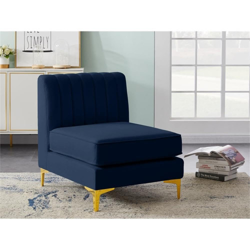 Navy-Armless Alina Collection Modern | Contemporary Velvet Upholstered Modular Chair with Deep Channel Tufting, 26" W x 32.5" D x 31" H, Navy