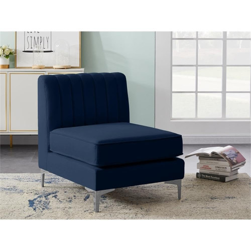 Navy-Armless Alina Collection Modern | Contemporary Velvet Upholstered Modular Chair with Deep Channel Tufting, 26" W x 32.5" D x 31" H, Navy