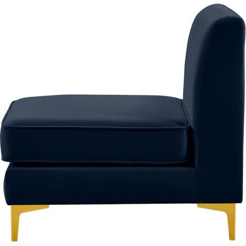 Navy-Armless Alina Collection Modern | Contemporary Velvet Upholstered Modular Chair with Deep Channel Tufting, 26" W x 32.5" D x 31" H, Navy
