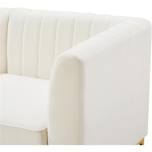 Cream-Sec6B Alina Collection Modern | Contemporary Velvet Upholstered Modular Sectional with Deep Channel Tufting, 116.5" W x 58.5" D x 31" H, Cream