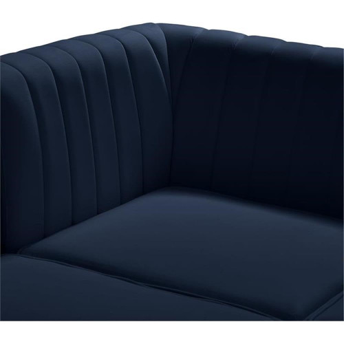 Navy-Sec6B Alina Collection Modern | Contemporary Velvet Upholstered Modular Sectional with Deep Channel Tufting, 116.5" W x 58.5" D x 31" H, Navy