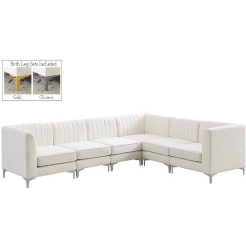 Cream-Sec6A Alina Collection Modern | Contemporary Velvet Upholstered Modular Sectional with Deep Channel Tufting, 116.5" W x 91" D x 31" H, Cream