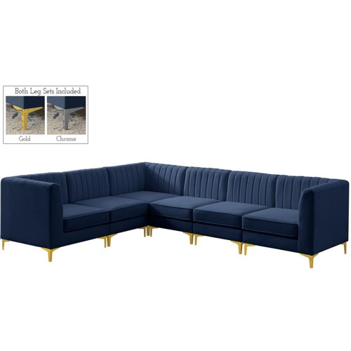 Navy-Sec6A Alina Collection Modern | Contemporary Velvet Upholstered Modular Sectional with Deep Channel Tufting, 116.5" W x 91" D x 31" H, Navy