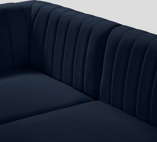 Navy-Sec5A Alina Collection Modern | Contemporary Velvet Upholstered Modular Sectional with Deep Channel Tufting, 84.5" W x 84.5" D x 31" H, Navy