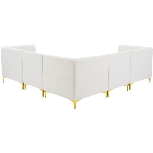 Cream-Sec5C Alina Collection Modern | Contemporary Velvet Upholstered Modular Sectional with Deep Channel Tufting, 91" W x 91" D x 31" H, Cream