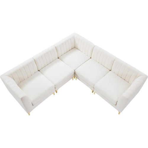 Cream-Sec5C Alina Collection Modern | Contemporary Velvet Upholstered Modular Sectional with Deep Channel Tufting, 91" W x 91" D x 31" H, Cream
