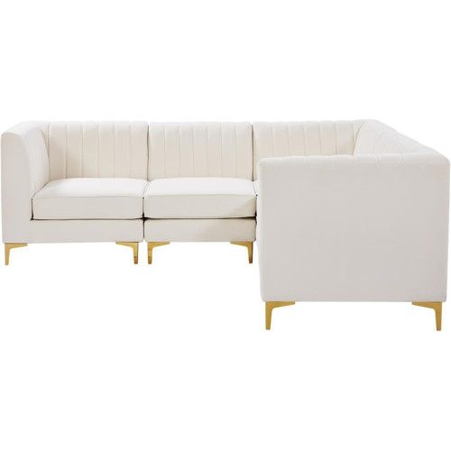 Cream-Sec5C Alina Collection Modern | Contemporary Velvet Upholstered Modular Sectional with Deep Channel Tufting, 91" W x 91" D x 31" H, Cream