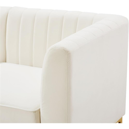 Cream-Sec5C Alina Collection Modern | Contemporary Velvet Upholstered Modular Sectional with Deep Channel Tufting, 91" W x 91" D x 31" H, Cream