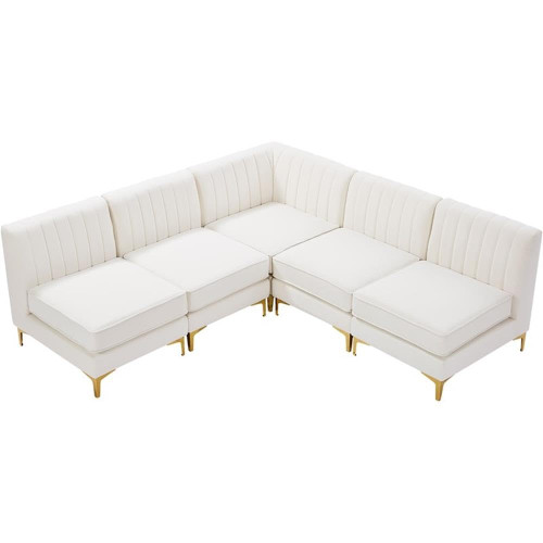 Cream-Sec5A Alina Collection Modern | Contemporary Velvet Upholstered Modular Sectional with Deep Channel Tufting, 84.5" W x 84.5" D x 31" H, Cream