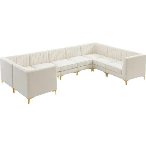 Cream-Sec8C Alina Collection Modern | Contemporary Velvet Upholstered Modular Sectional with Deep Channel Tufting, 142" W x 91" D x 31" H, Cream