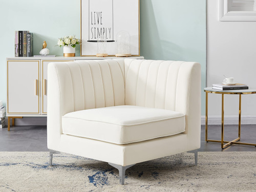 Cream-Corner Alina Collection Modern | Contemporary Velvet Upholstered Modular Chair with Deep Channel Tufting, 32.5" W x 32.5" D x 31" H, Cream