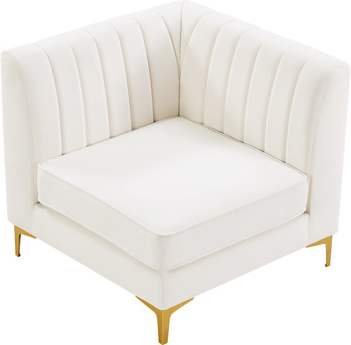 Cream-Corner Alina Collection Modern | Contemporary Velvet Upholstered Modular Chair with Deep Channel Tufting, 32.5" W x 32.5" D x 31" H, Cream