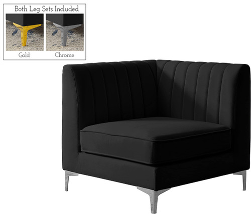 Black-Corner Alina Collection Modern | Contemporary Velvet Upholstered Modular Chair with Deep Channel Tufting, 32.5" W x 32.5" D x 31" H, Black
