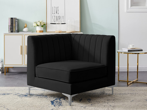 Black-Corner Alina Collection Modern | Contemporary Velvet Upholstered Modular Chair with Deep Channel Tufting, 32.5" W x 32.5" D x 31" H, Black