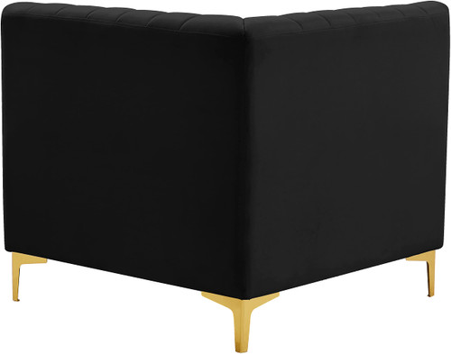Black-Corner Alina Collection Modern | Contemporary Velvet Upholstered Modular Chair with Deep Channel Tufting, 32.5" W x 32.5" D x 31" H, Black
