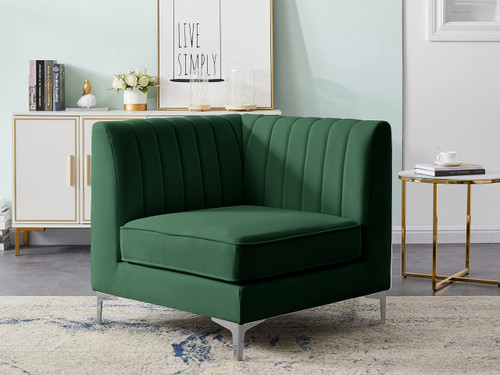Green-Corner Alina Collection Modern | Contemporary Velvet Upholstered Modular Chair with Deep Channel Tufting, 32.5" W x 32.5" D x 31" H, Green