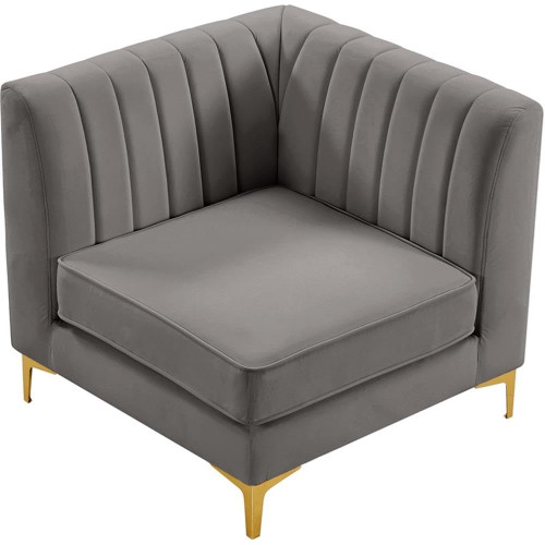 Grey-Corner Alina Collection Modern | Contemporary Velvet Upholstered Modular Chair with Deep Channel Tufting, 32.5" W x 32.5" D x 31" H, Grey