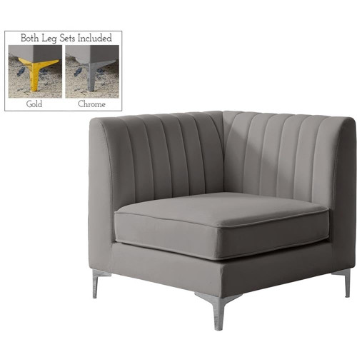 Grey-Corner Alina Collection Modern | Contemporary Velvet Upholstered Modular Chair with Deep Channel Tufting, 32.5" W x 32.5" D x 31" H, Grey