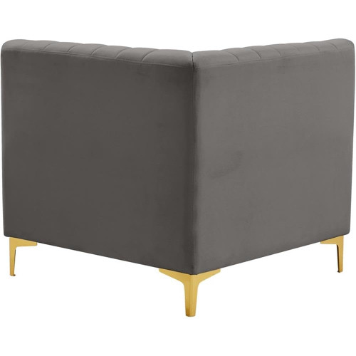 Grey-Corner Alina Collection Modern | Contemporary Velvet Upholstered Modular Chair with Deep Channel Tufting, 32.5" W x 32.5" D x 31" H, Grey