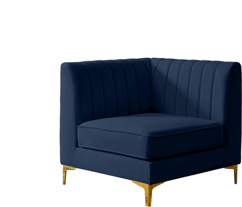Navy-Corner Alina Collection Modern | Contemporary Velvet Upholstered Modular Chair with Deep Channel Tufting, 32.5" W x 32.5" D x 31" H, Navy