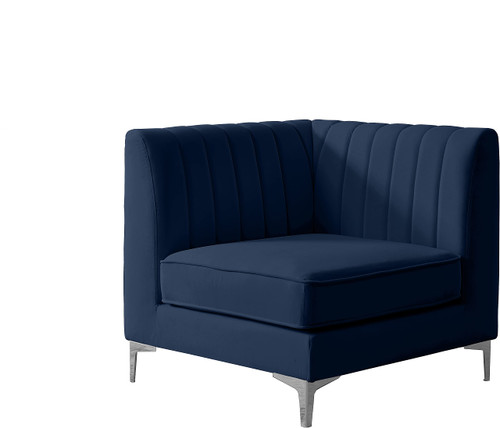 Navy-Corner Alina Collection Modern | Contemporary Velvet Upholstered Modular Chair with Deep Channel Tufting, 32.5" W x 32.5" D x 31" H, Navy
