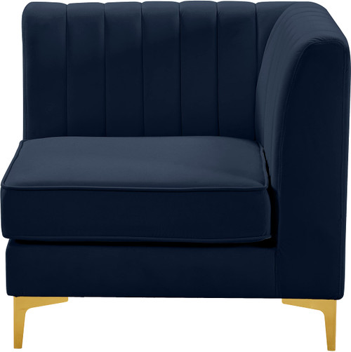 Navy-Corner Alina Collection Modern | Contemporary Velvet Upholstered Modular Chair with Deep Channel Tufting, 32.5" W x 32.5" D x 31" H, Navy