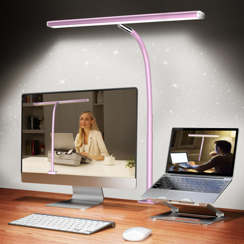 LED Desk Lamp with Clamp, 17" Stepless Dimming Light (Pink)