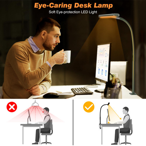 LED Desk Lamp with Clamp, 17" Stepless Dimming Light, Green
