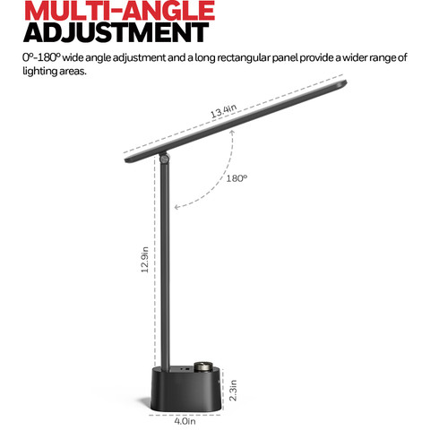 LED Desk Lamp, Foldable & Stepless Dimmable, Black