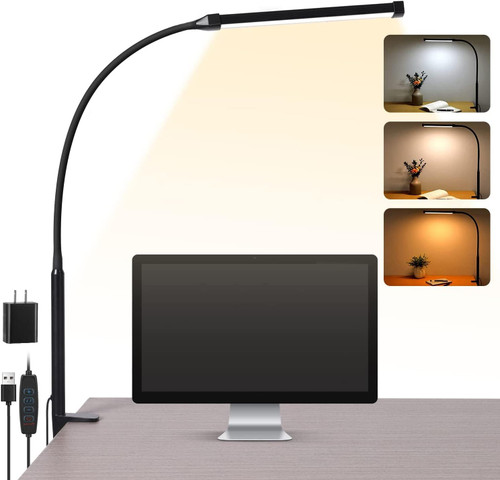 LED Desk Lamp with Clamp, Clip on Lights for Home Office, Black