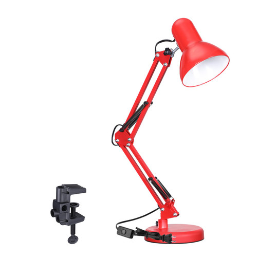 Metal Desk Lamp, Adjustable Swing Arm, E26, Red