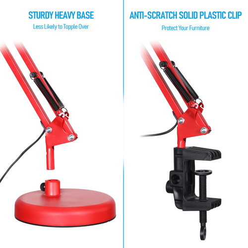 Metal Desk Lamp, Adjustable Swing Arm, E26, Red