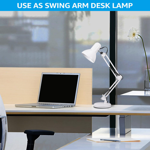 Metal Desk Lamp, Adjustable Swing Arm, E26, White